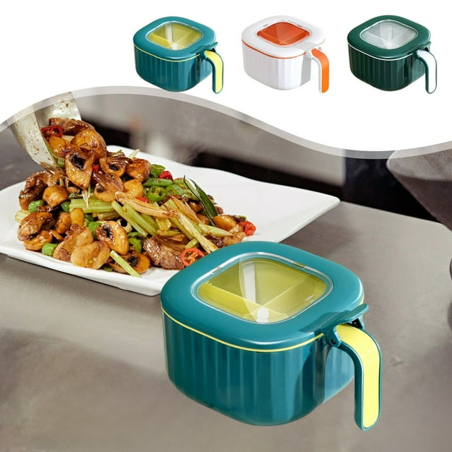 Plastic Four-Compartment Condiment Box 1Pcs Green Plastic Standing Lid Seasoning Jar Glass Shaker Kitchen Seasoning Bottle Oil Pot with Spoon Rkxzt