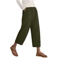 thumbnail image 5 of VBVC Women's Cotton Linen Drawstring Cropped Pants , Wide Leg Capri Pants For Women , Ladies' Lightweight Elastic Waist Trousers with Pockets,Army Green,S-2XL, 5 of 7