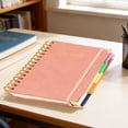 thumbnail image 2 of Hardcover Spiral Notebook Journal with Removable Dividers Tabs, 300 Pages Leather 5 Subject Notebook College Ruled, 5.7"×8.3" Large Notebooks for Work Study Note Taking, Journal for Women,Salmon, 2 of 8