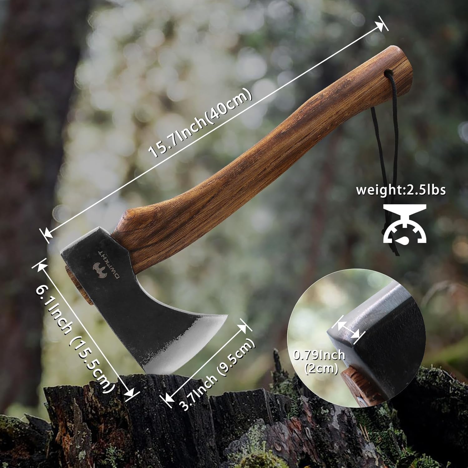 DWFKHT 15.7"  Hatchet Axe, Camping Hatchet with Sheath, Beech Handle for Wood Chopping and Outdoor Survival