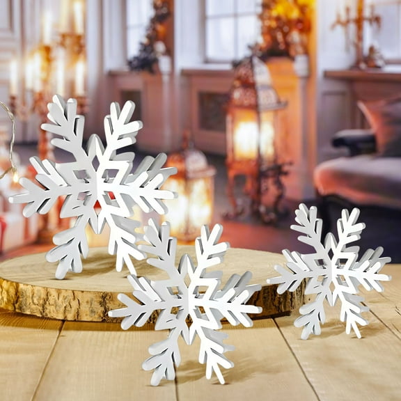 3pcs Snowflake Christmas Table Decorations Winter Snowflake Tabletop Decor Wooden Snowflake Centerpiece Ornaments for Xmas Party Home Supplies Tiered Tray