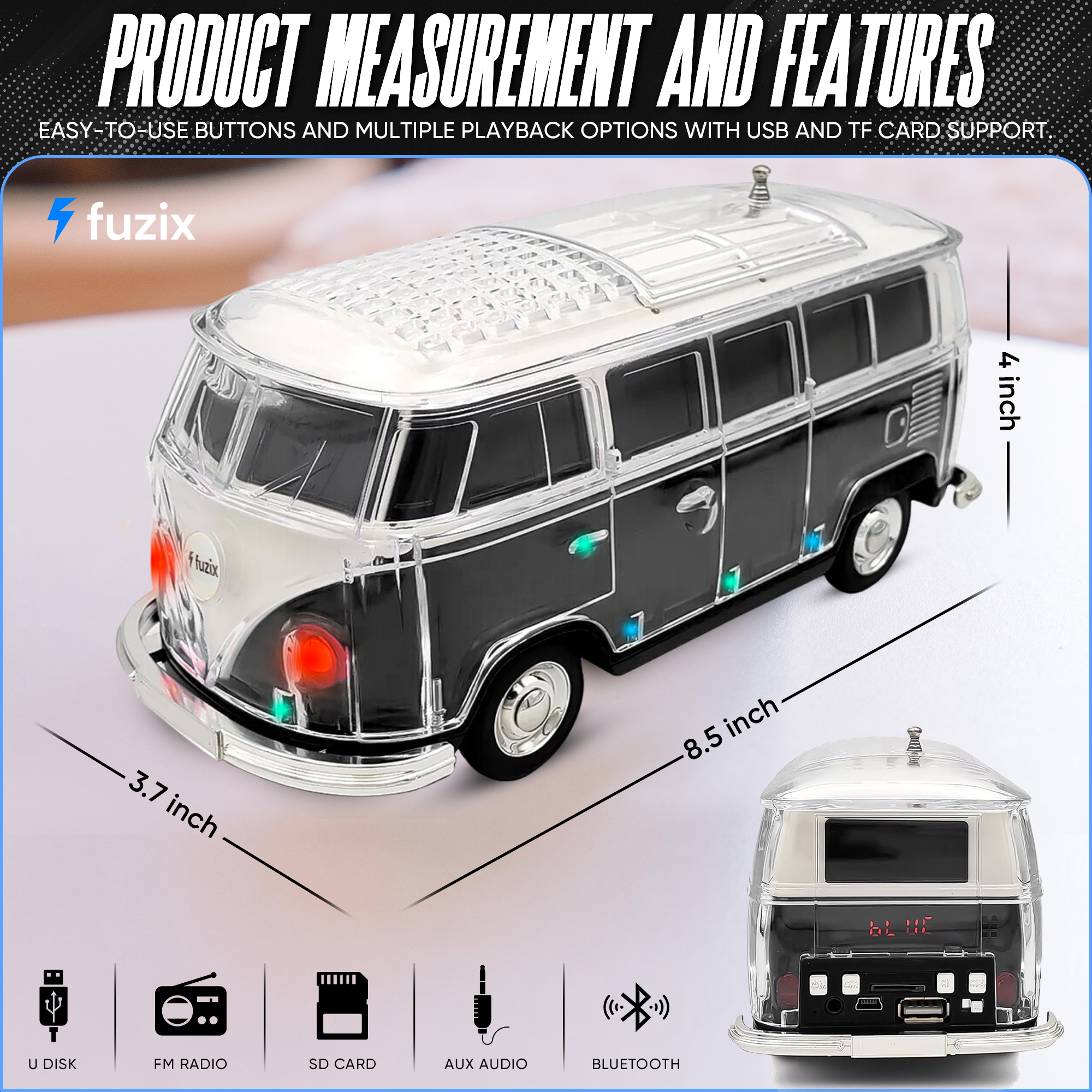 Fuzix WS-267 Car Bluetooth Portable Speaker with LED AUX USB FM Rechargeable