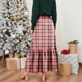 thumbnail image 6 of Women’s Long Plaid Skirt Elastic Waist Tiered Maxi Skirt Lightweight Soft Fabric Casual Style for Daily Wear Watermelon Red M, 6 of 6