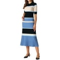 thumbnail image 4 of INSPIRE CHIC Womens Knit Striped Dresses 2024 Short Sleeve Midi Ribbed Sweater Dress S Blue, 4 of 6