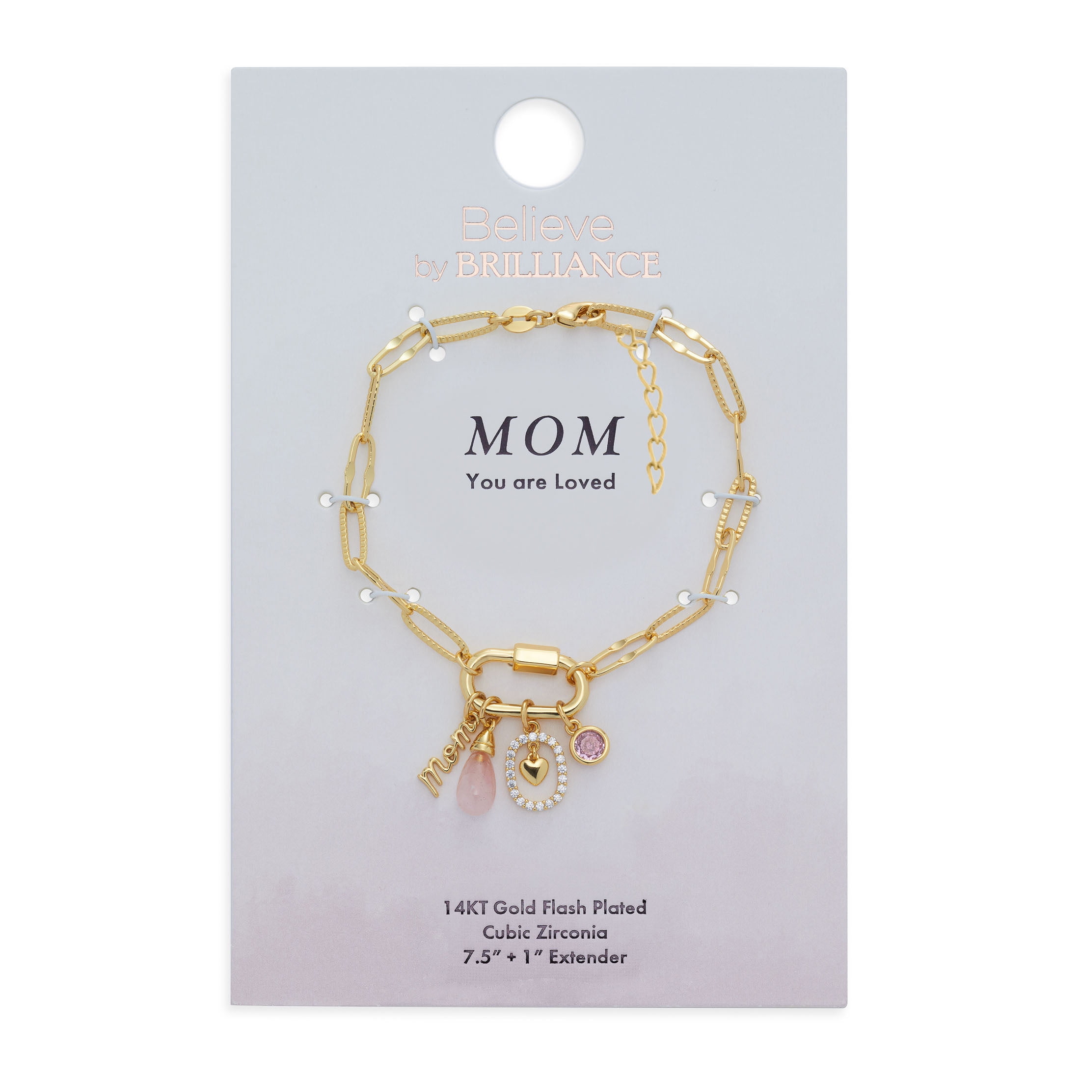 Believe by Brilliance Women's Gold Plated Carabiner Charm Mom Bracelet