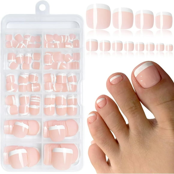 shiyou-240pc Press on Toenails for Women Toe Press on Nails French Tip Toe Nail Press ons with Adhesive Tabs, Glue on Fake Toe Nail Tips False Acrylic Toenails Press ons Artifitial Fake Toenails
