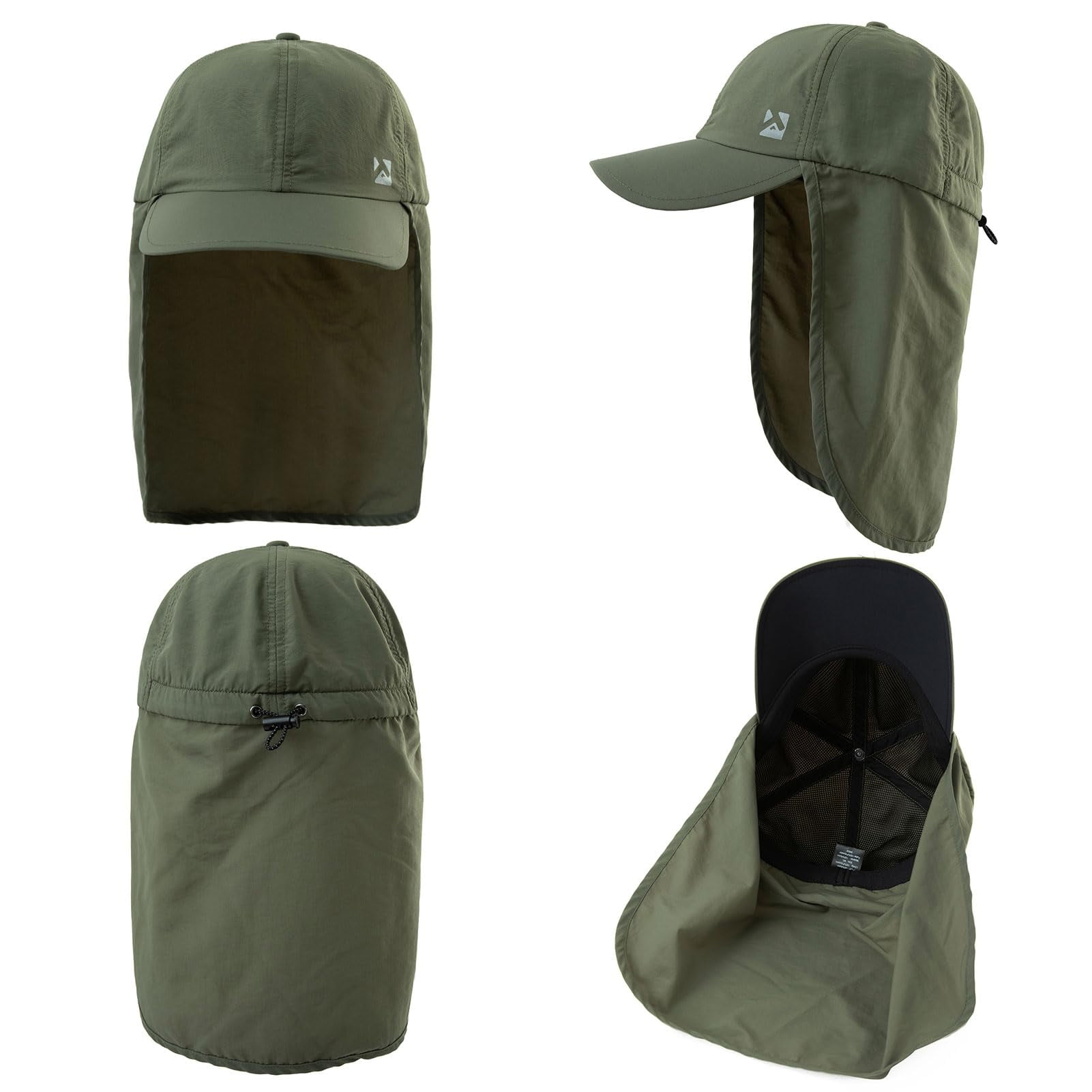 TOP-EX XL/XXL Waterproof Baseball Cap Men with Neck Flap UV Protection Sun Hats Women, Foldable Summer Hats Safari Hiking Outdoor Hat Breathable Adjustable Amy green L/XL