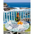 thumbnail image 2 of Ocean Blue Teal Gray Seaweed Fitted Round Tablecloths Elastic Edged Table Covers 36"-44",Watercolor Marine Life on White Waterproof Dining Room Kitchen Table Cloth for Holiday Party Tables Decor, 2 of 8