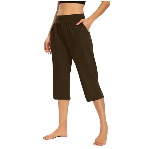 Hurxie Women's Bermuda Long Shorts Knee Length Capris Pants High Waisted Athletic Shorts with Pockets Brown,M