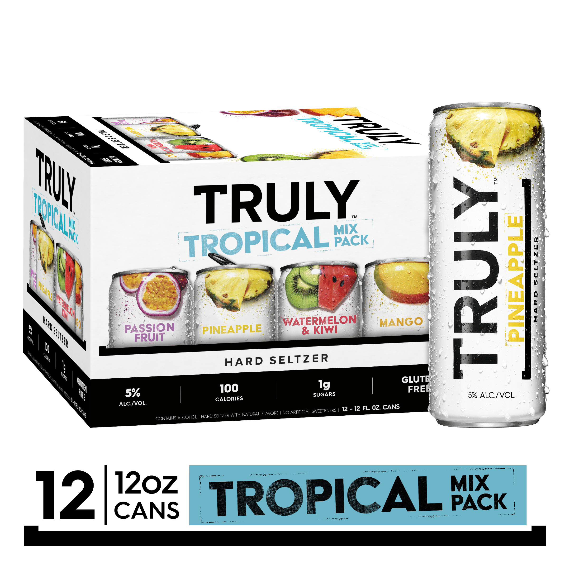 TRULY Hard Seltzer Tropical Variety 12pk 12oz Beer White Cans Gluten TRULY Hard Seltzer Tropical Variety 12pk 12oz Beer White Cans Gluten