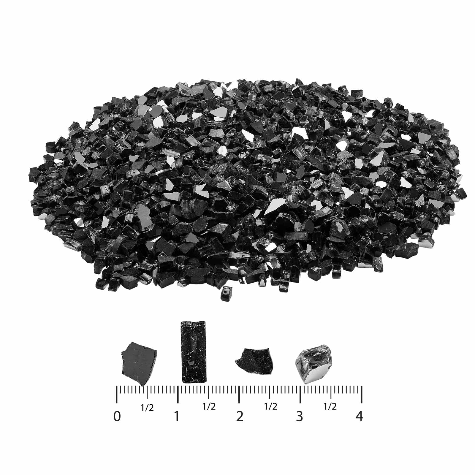 KFFKFF 10 LBS / 4.5 KG High-Temperature Resistant Fireplace Glass, 1/2-Inch Reflective & Smokeless Firepit Stones, Durable Landscaping Glass for Fire Pit Table, Black