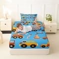 thumbnail image 4 of Castle Fairy Cartoon Construction Truck Twin Sheet Sets 3pcs for Kids, Cute Excavator Vehicle Bedding for Bedroom, Bright Blue, 4 of 6