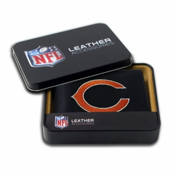 Rico Sporting Goods 138402 Chicago Bears Men&apos;s Black Leather Bi-fold Wallet