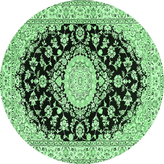 Ahgly Company Indoor Round Medallion Emerald Green Traditional Area Rugs, 8' Round
