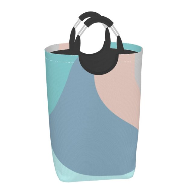 Waterproof Collapsible Laundry Hamper, Abstract Line Art Aluminum Handle Laundry Bag Storage Basket, 50L