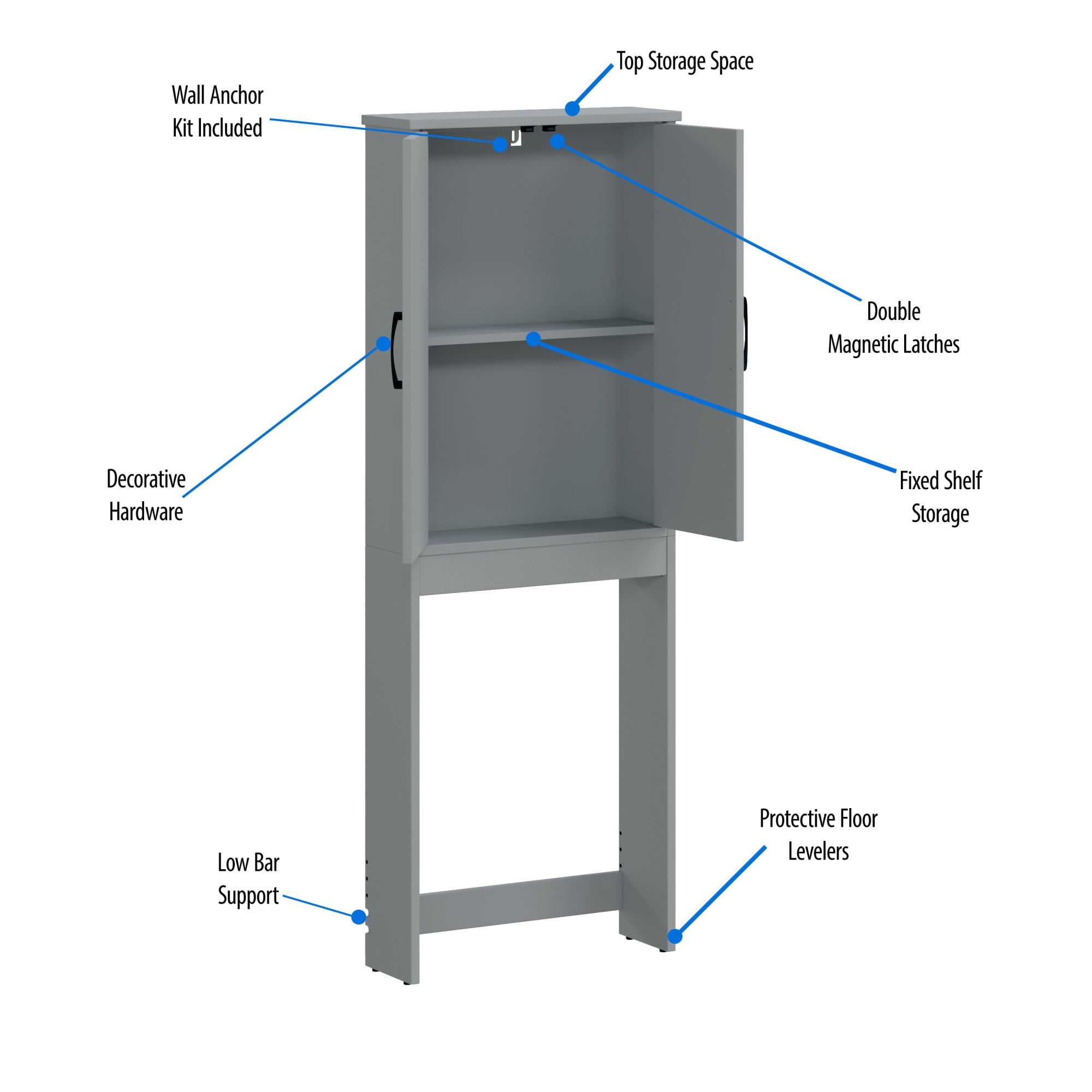 Mainstays Ardent Over-the-Toilet Bathroom Storage Cabinet, Gray