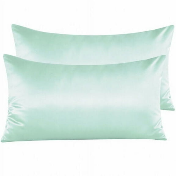 Zippered Pillowcase Ultra Soft Silky Satin Pillow Case Cover 2 Pack Home Bedding, Cyan, King (20" x 36")