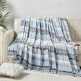 thumbnail image 3 of Elegant Comfort Ultra Soft Flannel Fleece Bed Blanket, Lightweight Cozy Bedspread, All-Season Decorative Blanket for Couch and Sofa, Striped Design,Queen Size, Anissa, 3 of 5