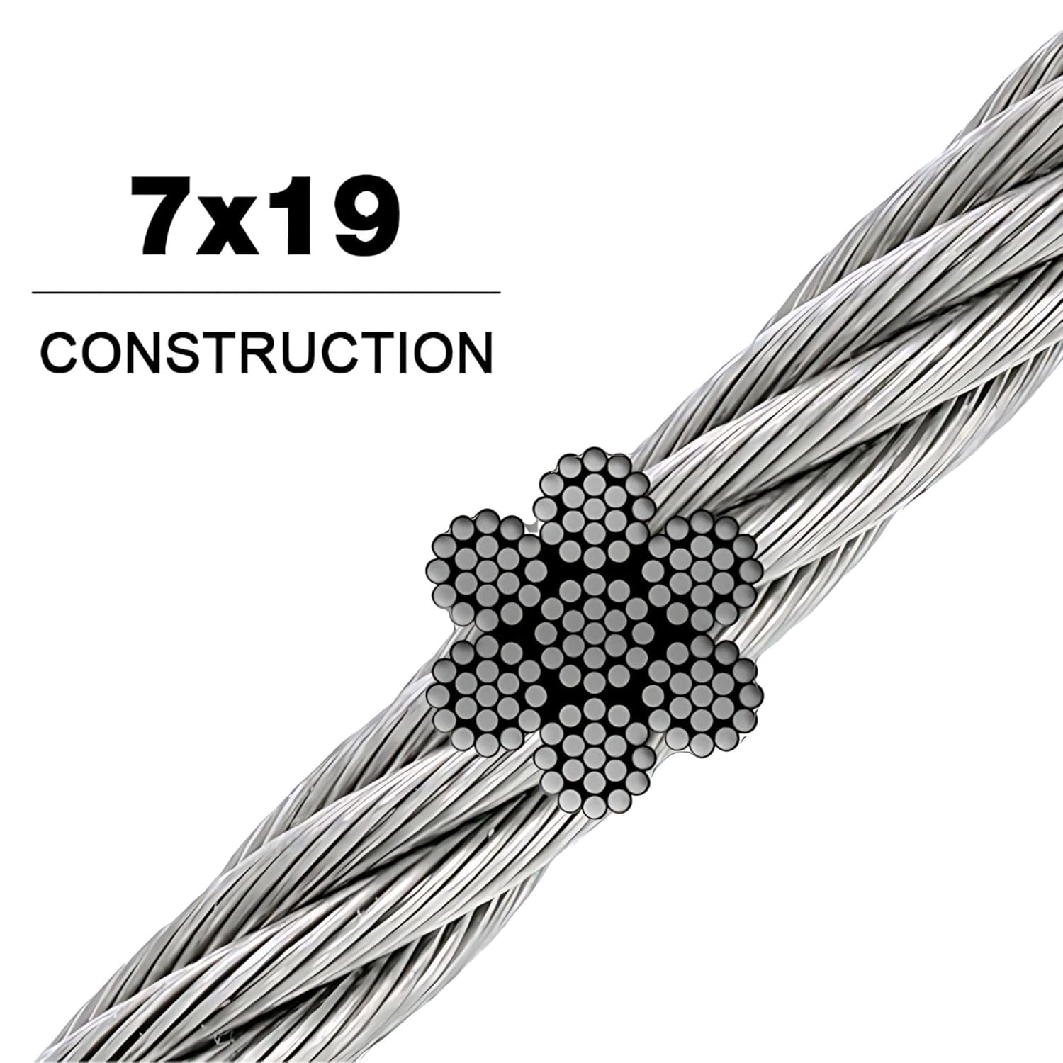 304 Stainless Steel Cable Wire Rope 1/4" 7x19-50 Ft Coil For DIY Cable ...