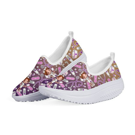 

WHEREISART Surgeon Nurse Printed Summer Women Shoes Flats Platform Ladies Heightreasing Swing Slimming Shoes Woman