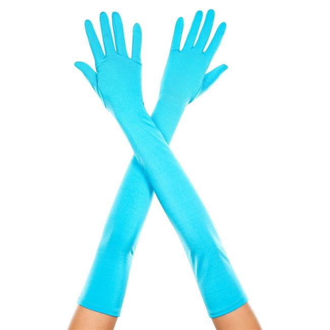teal satin gloves