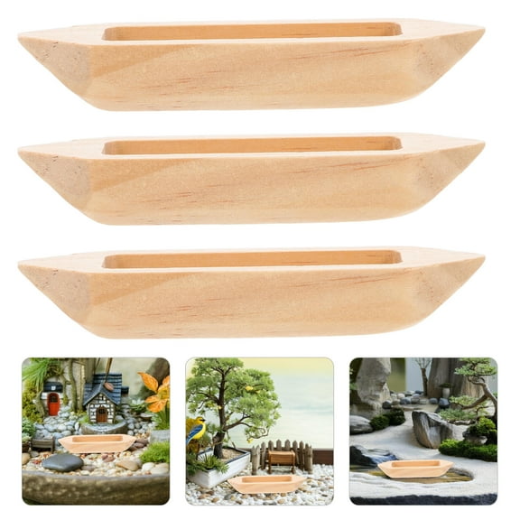 Masteelf 3pcs Wooden Boat Model Miniature Canoe Figurines for Home and Office Decor Small Toy Boats Decoration for Bookshelf Desk