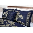 thumbnail image 3 of Chezmoi Collection Royal Luxury Jacquard Floral Comforter Set, Oversized King, Navy/Gold, 7-Piece, 3 of 7