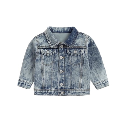 Tiweut Jackets for Boys Denim Jacket Girls and Boys Spring Fall Long Sleeve Lapel Outerwear Kids Coat Toddler Lightweight Relaxed Fit Tops 5-6 Y