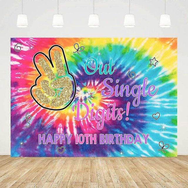 Fondo de fotografía con efecto tie-dye arcoíris y un dígito para 10 cumpleaños, decoración para fiesta de cumpleaños de niña.