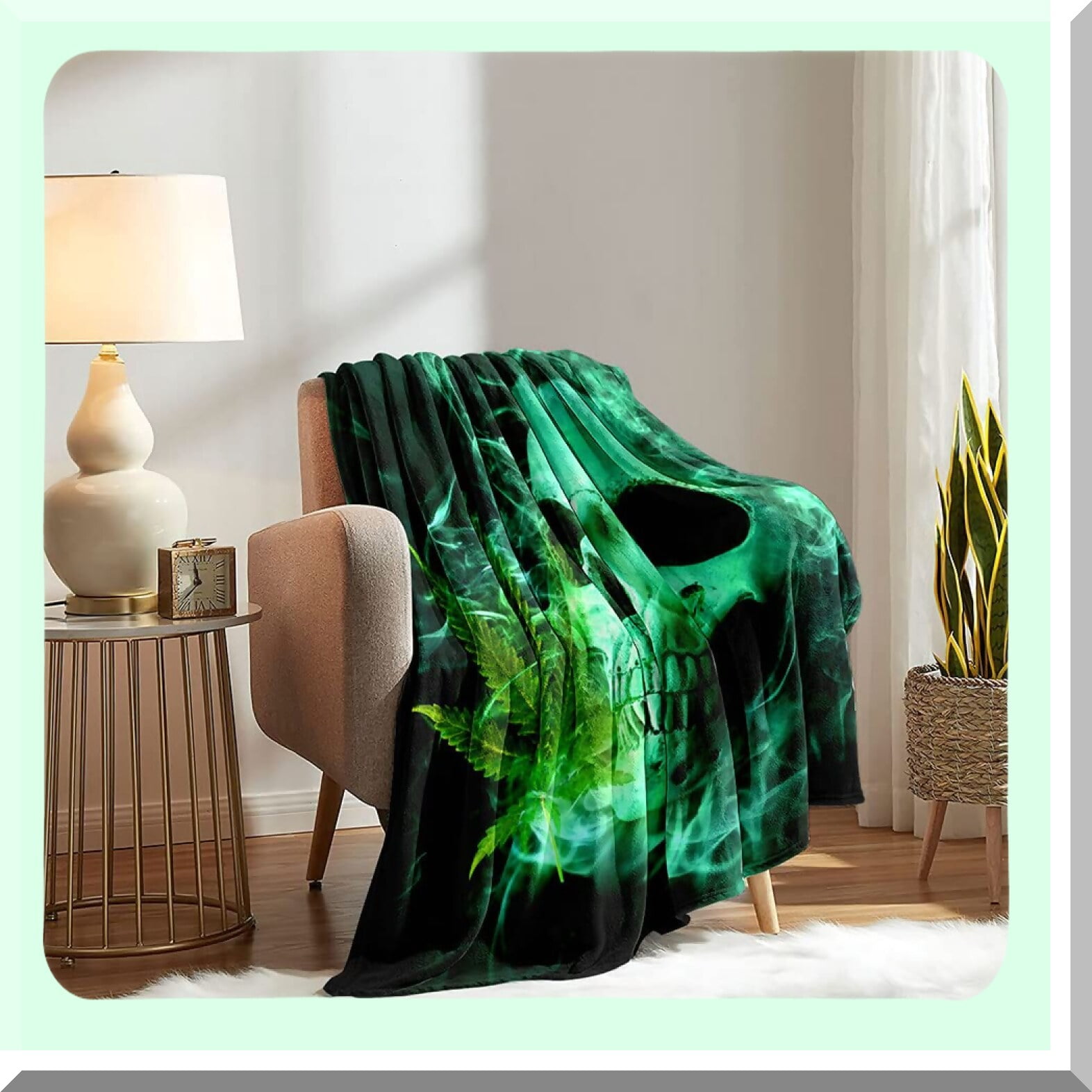 Stoner s Cozy Green Skull Fleece Blanket Soft Lightweight Plush Flannel for Couch Sofa 50 x60