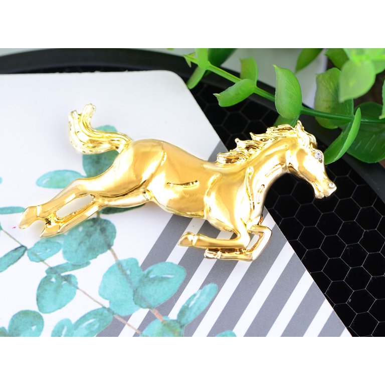 Vintage Horse Rhinestone Brooch Pin - Gold Plated Alloy With Crystal & Pearl Details, Lapel Pin For Women, Gift Boxed