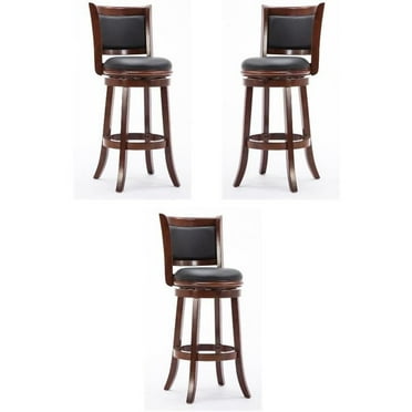 Home Square Augusta 29" Swivel Bar Stool in Cherry - Set of 3