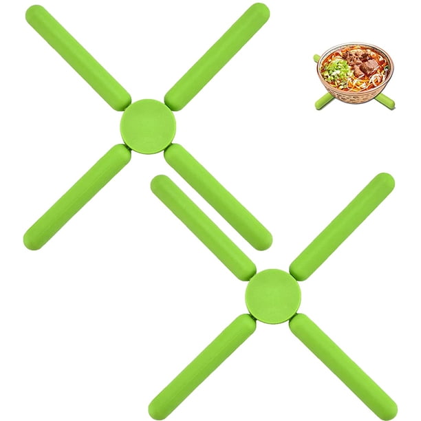 Salvamanteles de silicona plegable, almohadilla aislante de silicona, fácil de almacenar, adecuado para mesa de cocina, tapete para cuenco, tapete para olla, posavasos, tapete para platos, verde, 2