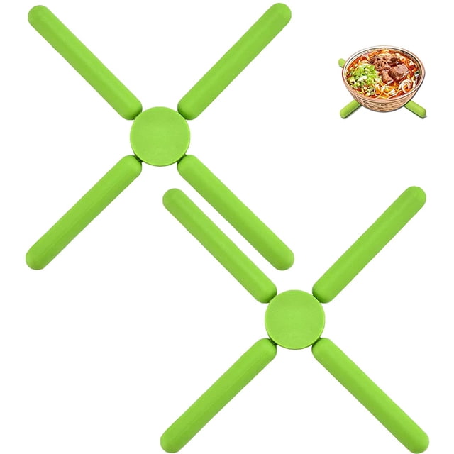Salvamanteles de silicona plegable, almohadilla aislante de silicona, fácil de almacenar, adecuado para mesa de cocina, tapete para cuenco, tapete para olla, posavasos, tapete para platos, verde, 2