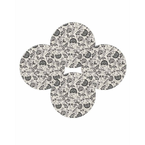 Round Placemats Set of 4 Black Pastoral Flowers Place Mats Washable Woven Placemat Farmhouse Floral Circle Braided Table Mat for Kitchen Dining Table Party Home Decor 15 Inch