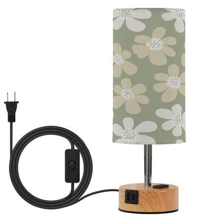 Touch Control Table Lamp with Wood Grain Metal Base 3 Color Temperature Adjustable LED Eye Caring Desk Lamp for Bedroom Study Grey Flower Seamless