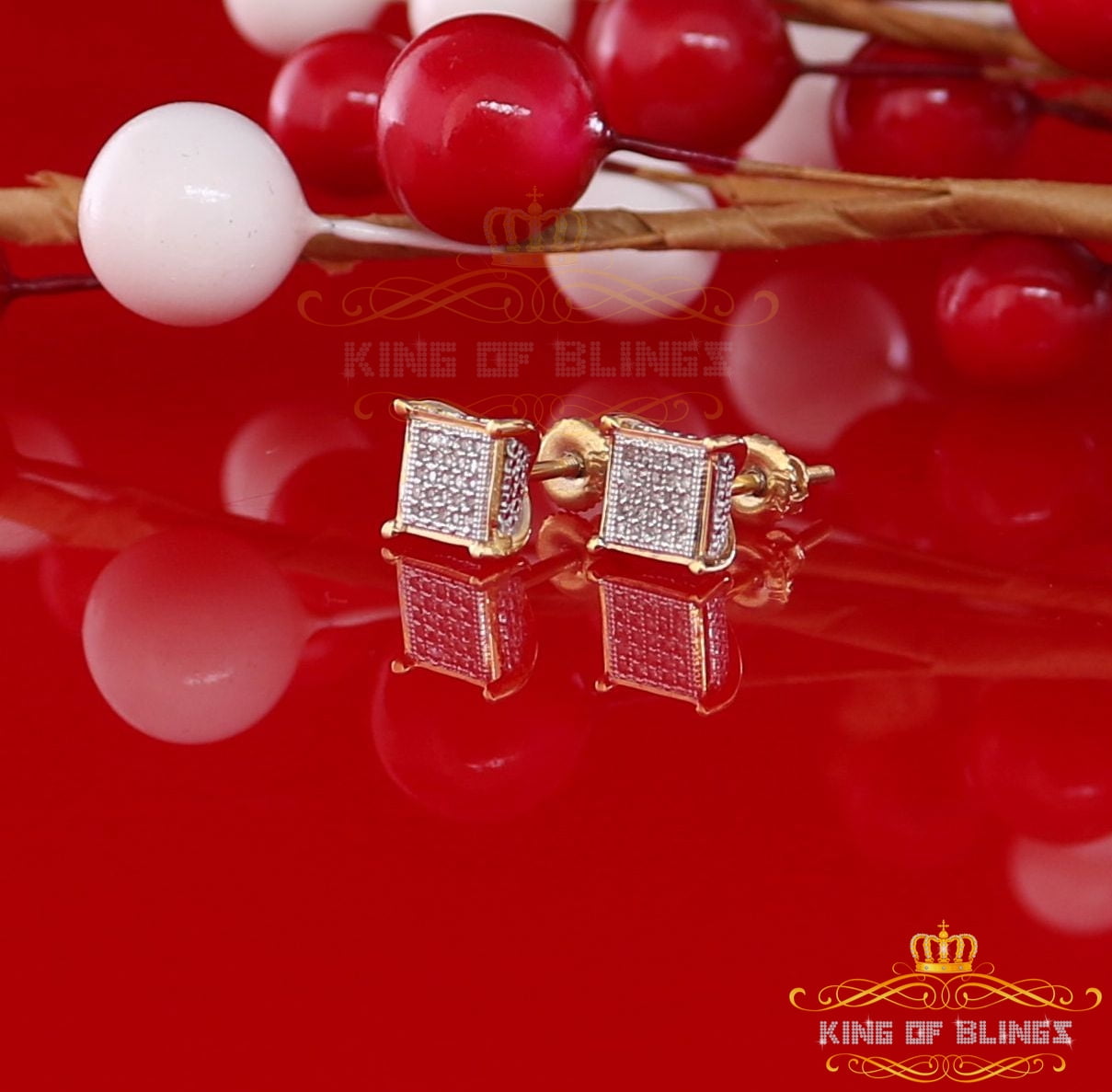 King of Bling's 10K Real Yellow Gold with 0.15CT Real Diamonds Men's/Women's stud Square Earring