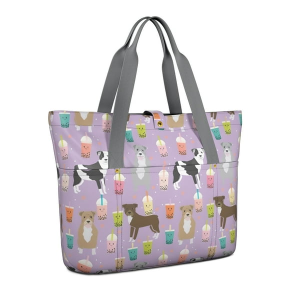 Tote Bag for Women - Boxer Dog Pitbull Terriers Dog and Drinks Shoulder Bag - Large Utility Work Duffle Bag with Zipper Handbag for Travel, Work, Sprots
