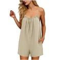 thumbnail image 2 of Mifsaly Overall Shorts for Women Spaghetti Straps Cotton Linen Rompers Open Back Casual Summer Vacation Beach Short Jumpsuits with Pockets S, 2 of 6