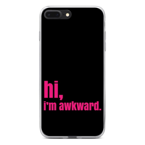 DistinctInk Clear Shockproof Hybrid Case for iPhone 7 PLUS / 8 PLUS (5.5" Screen) - TPU Bumper, Acrylic Back, Tempered Glass Screen Protector - Black Hot Pink "hi, I'm awkward."