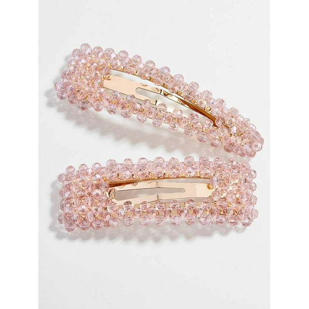 Pinza para el cabello con perlas facetadas de cristal rosa para mujeres y niñas, conjunto de regalos para el día de la madre, horquillas grandes de imitación con diamantes de imitación, pasador, acces