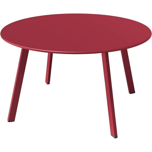 ACCVER 28 Inch Round Outdoor Coffee Table - Weatherproof Steel Patio Side Table for Deck, Backyard Outdoor & Indoor Use, Red