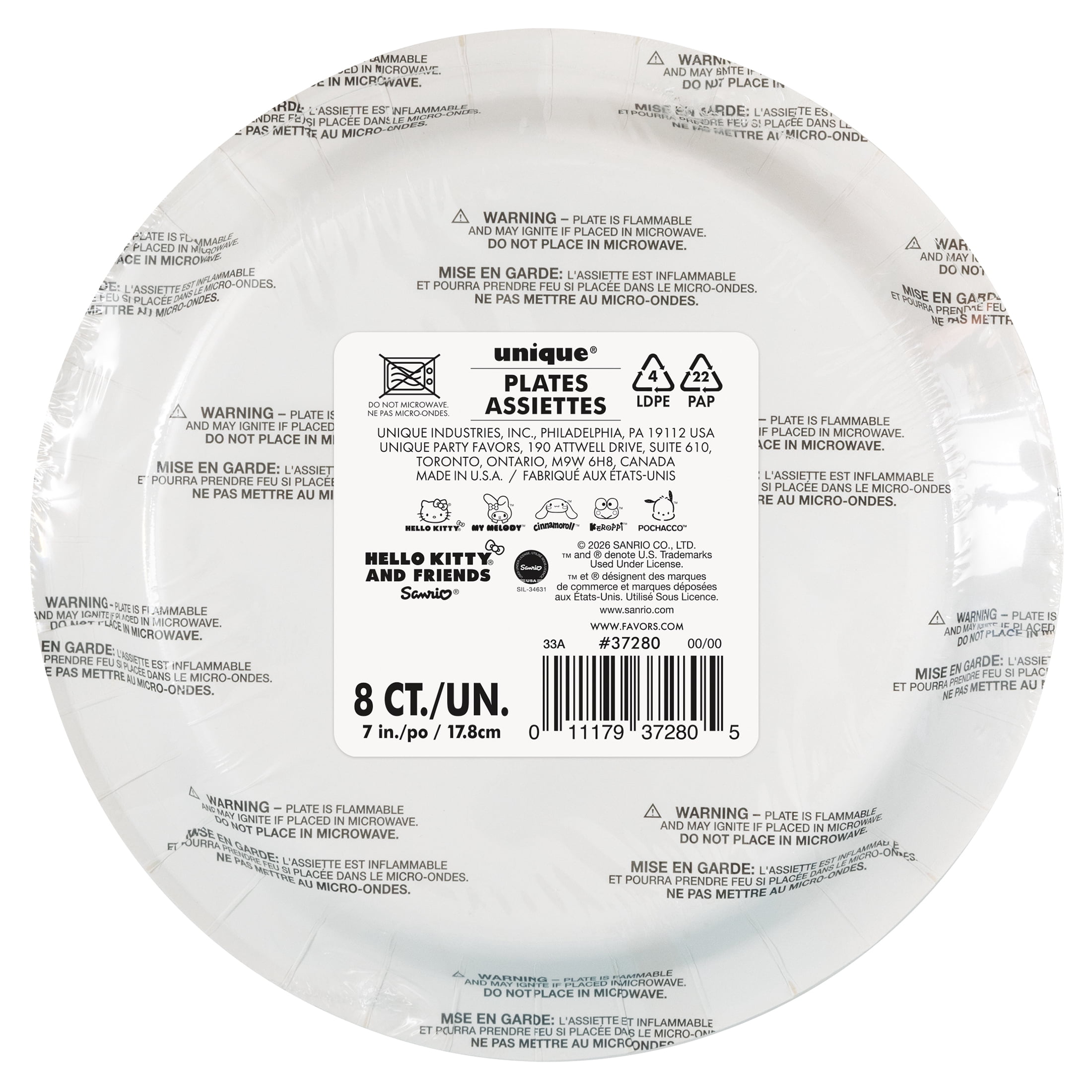 Hello Kitty 8 Count 6.75IN Multicolor Dessert Paper Plates