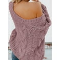 thumbnail image 4 of QWZNDZGR Women Sexy Long Sleeve Off Shoulder Loose Cable Knit Pullover Sweater, 4 of 4