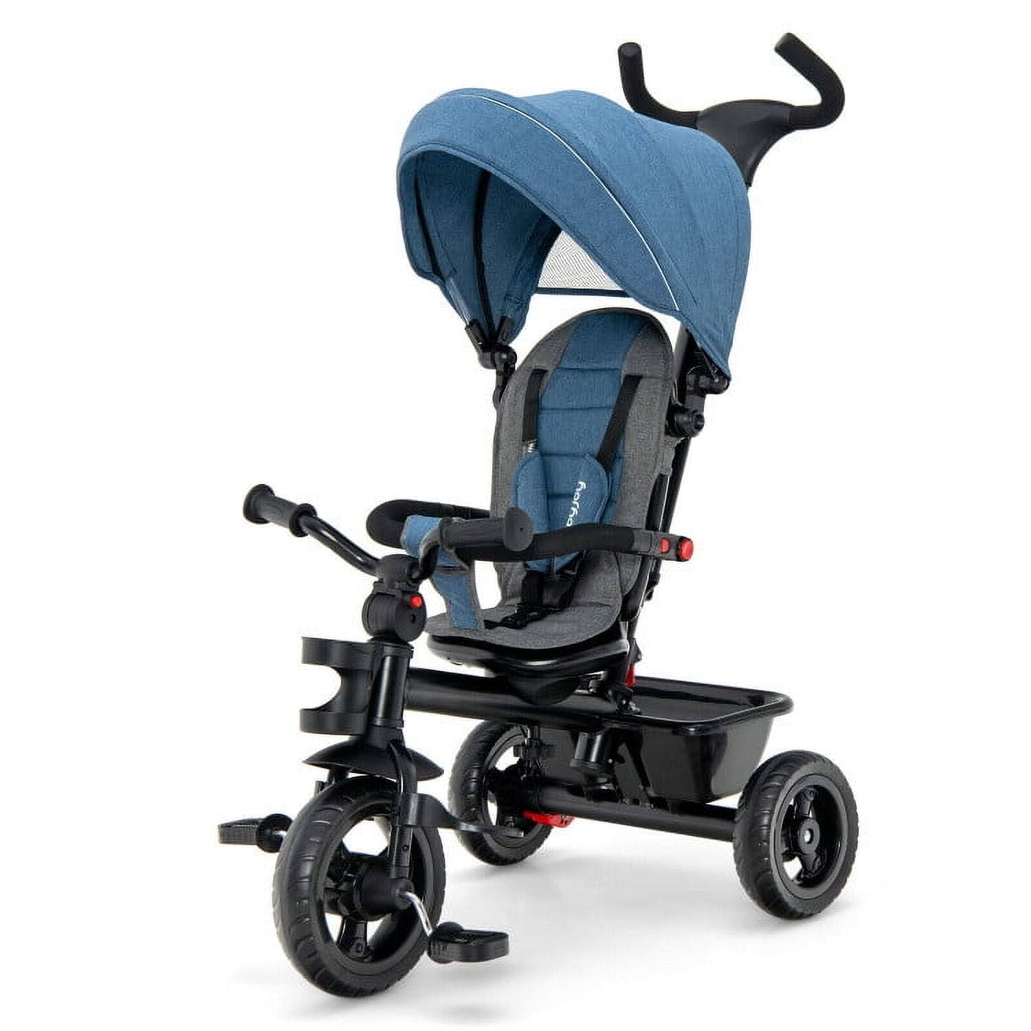 Spaco 4-in-1 Baby Tricycle Toddler Trike with Convertible Seat-Blue, Compact Stroller for Infant & Toddler