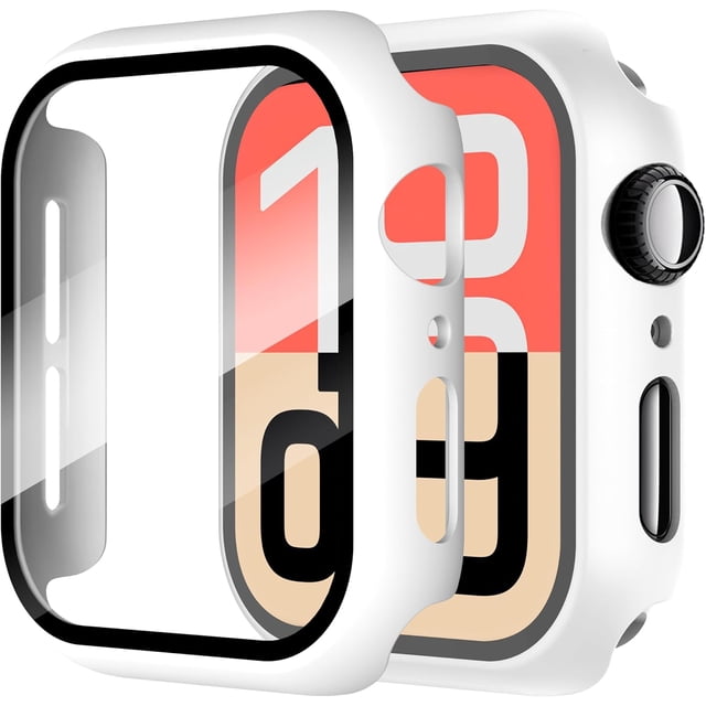 Yanonmyfd 2 Piezas Funda para Apple Watch Series 6/5/4/SE 3/SE 2/SE 40mm Protector Pantalla Vidrio Templado Incorporado,HD Protección Completa PC Dura Estuche Protective Case,Negro,40mm