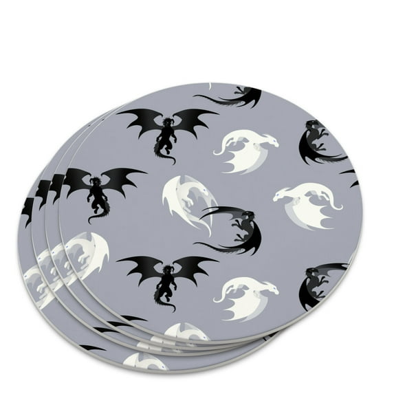 Black and White Dragons Pattern Novelty Coaster Set