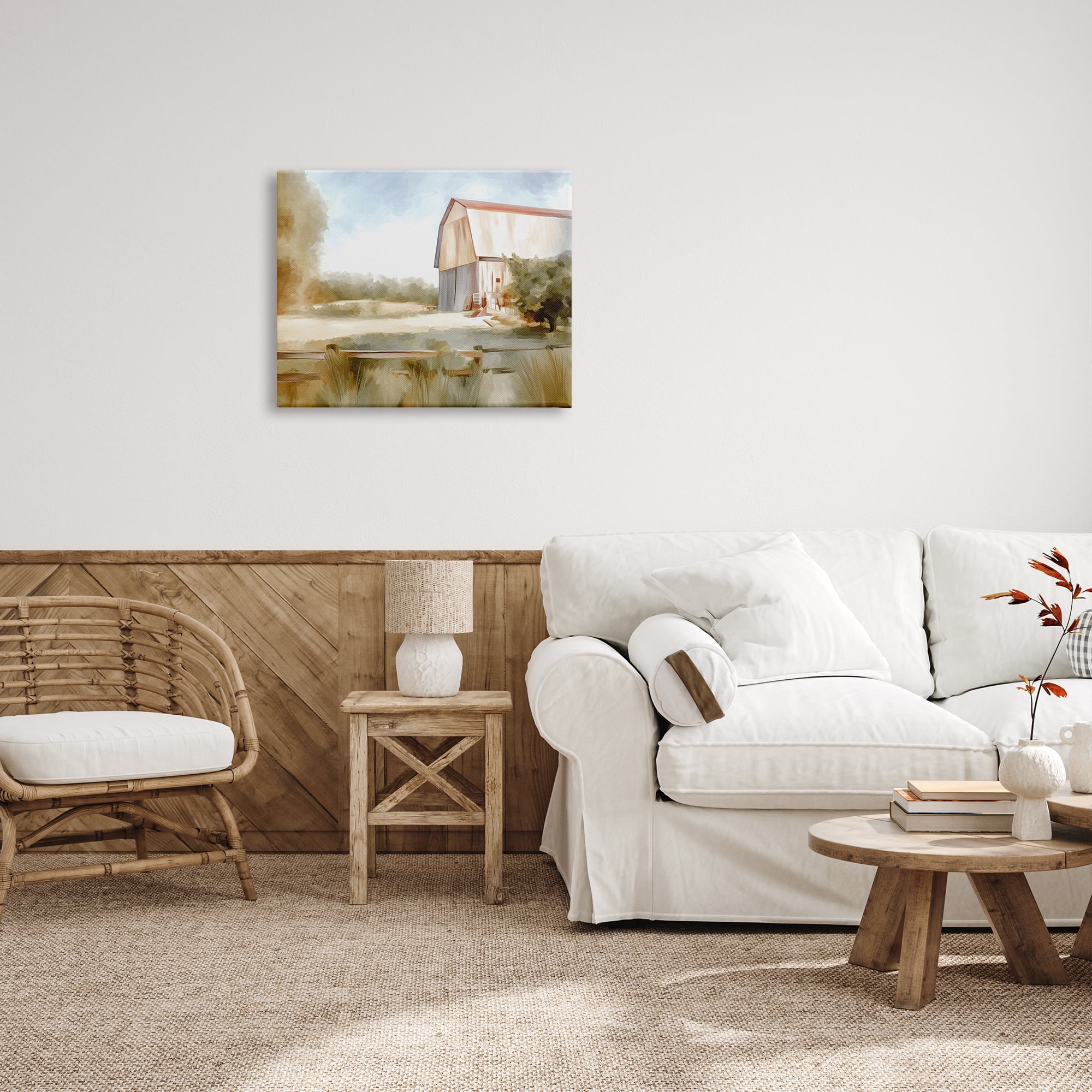 Stupell Industries Barn in Rural Farmland Nature Painting Gallery Wrapped Canvas Print Wall Art, 30 x 24