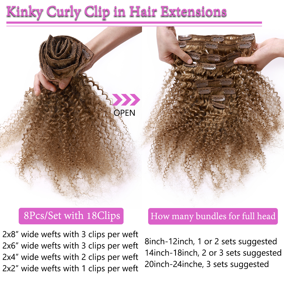SEGO Kinky Curly Clip in Hair Extensions Real Human Hair for Women Thick Brazilian Hair Natural Black