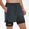 thumbnail image 2 of lcziwo Shorts for Men Big and Tall Faux Two Piece Casual Elastic Waist Beach Shorts Camping Fishing Outdoor Drawstring Work Shorts with Pockets Dark Gray L, 2 of 8